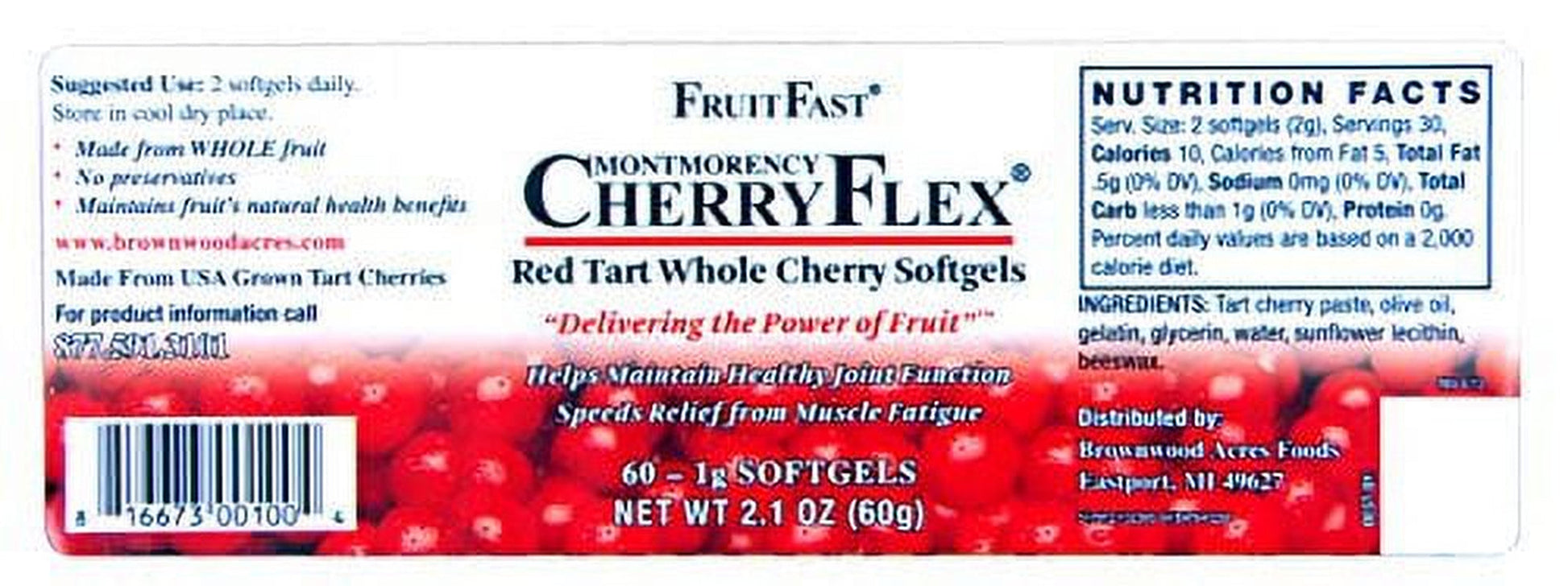 Cherryflex by Fruitfast - 100% Red Tart Organic Cherry Concentrate Supplement - 60 Count - Non-Gmo and Gluten Free - Promotes Healthy Joint Function*