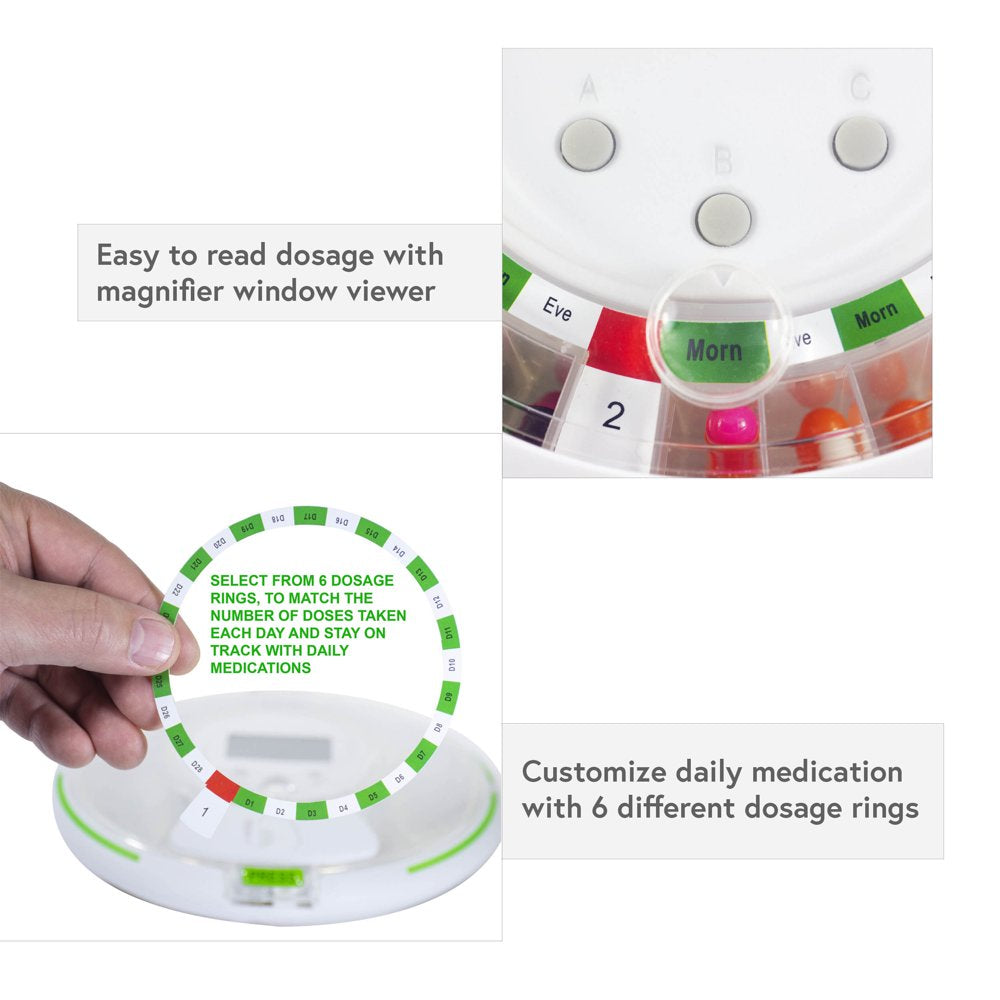 GMS 28 Day Automatic Pill Dispenser Dosage Reminder for up to 6 Alarms a Day with Flashing Light and Locked Cover - Standard Edition
