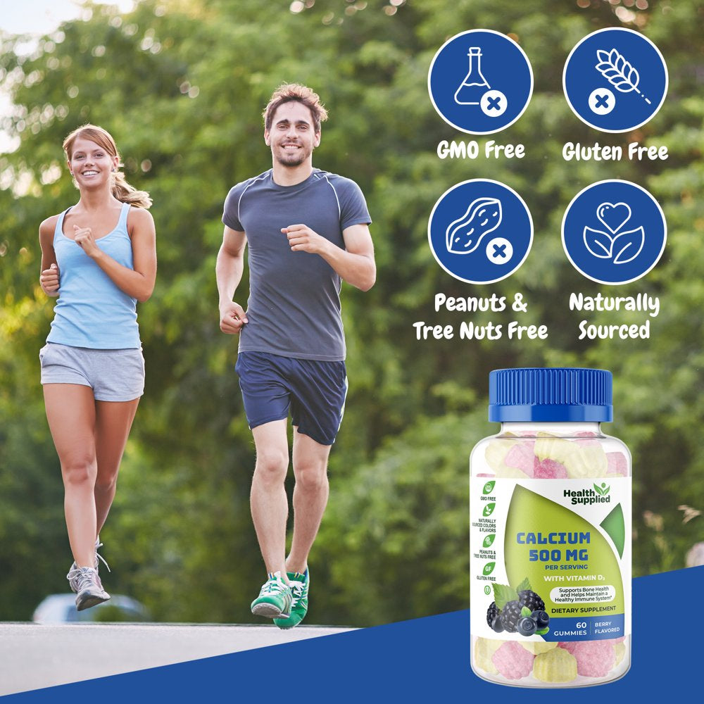 Calcium 500Mg with Vitamin D3 1000 IU Gummies 2 Pack | Great Tasting Natural Berry Flavor