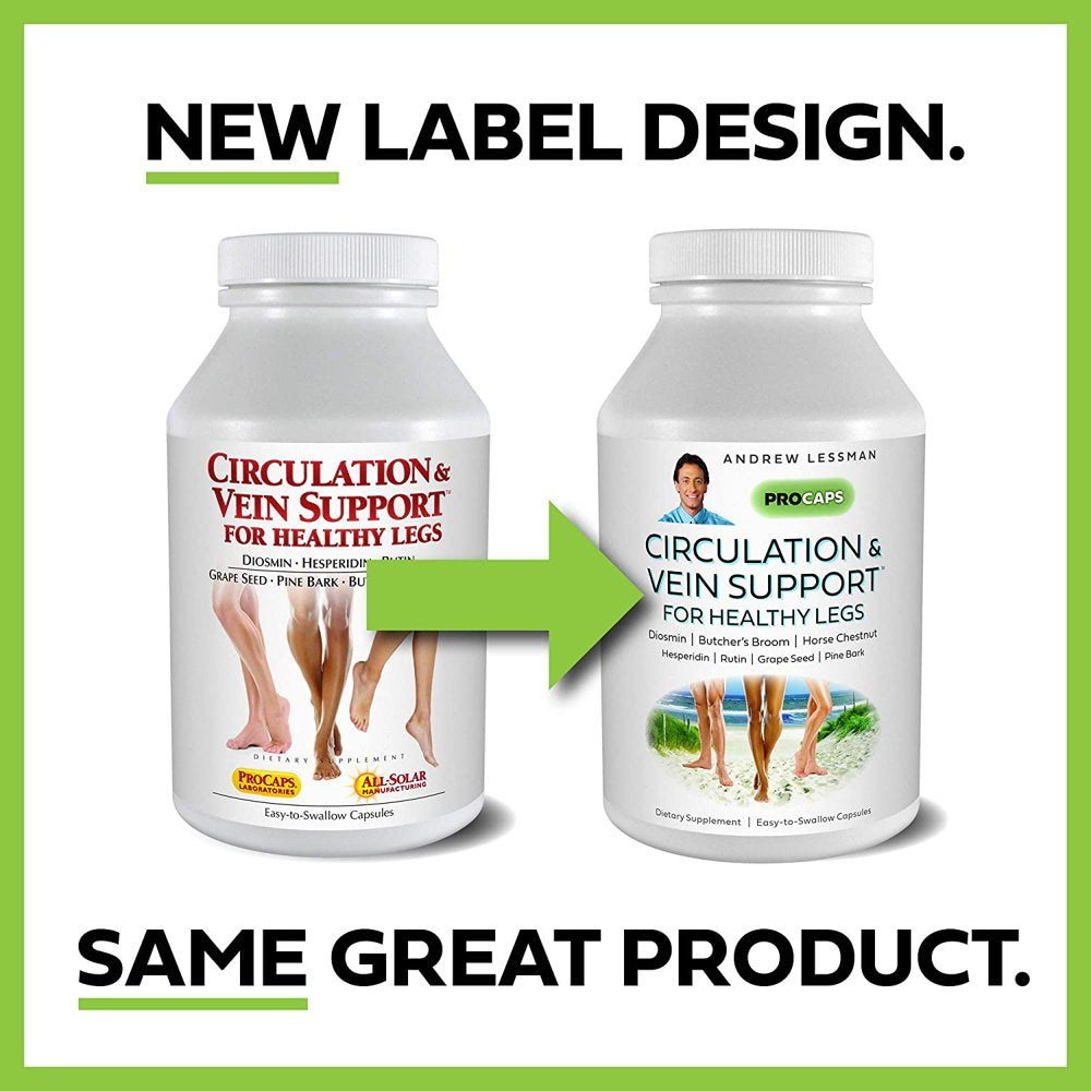 Andrew Lessman Circulation & Vein Support for Healthy Legs 60 Capsules - High Bioactivity Diosmin, Butcher'S Broom, Visibly Reduces Swelling & Discomfort in Feet, Ankles, Calves, Legs