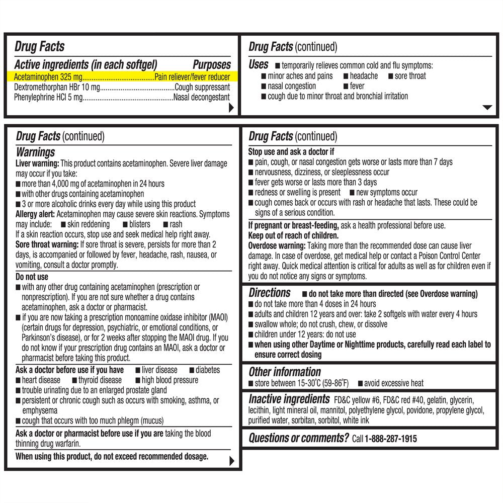 Equate Cold and Flu Multi-Symptom Relief Fever Reducer Throat Remedies Nasal Decongestant Gels, 48 Count