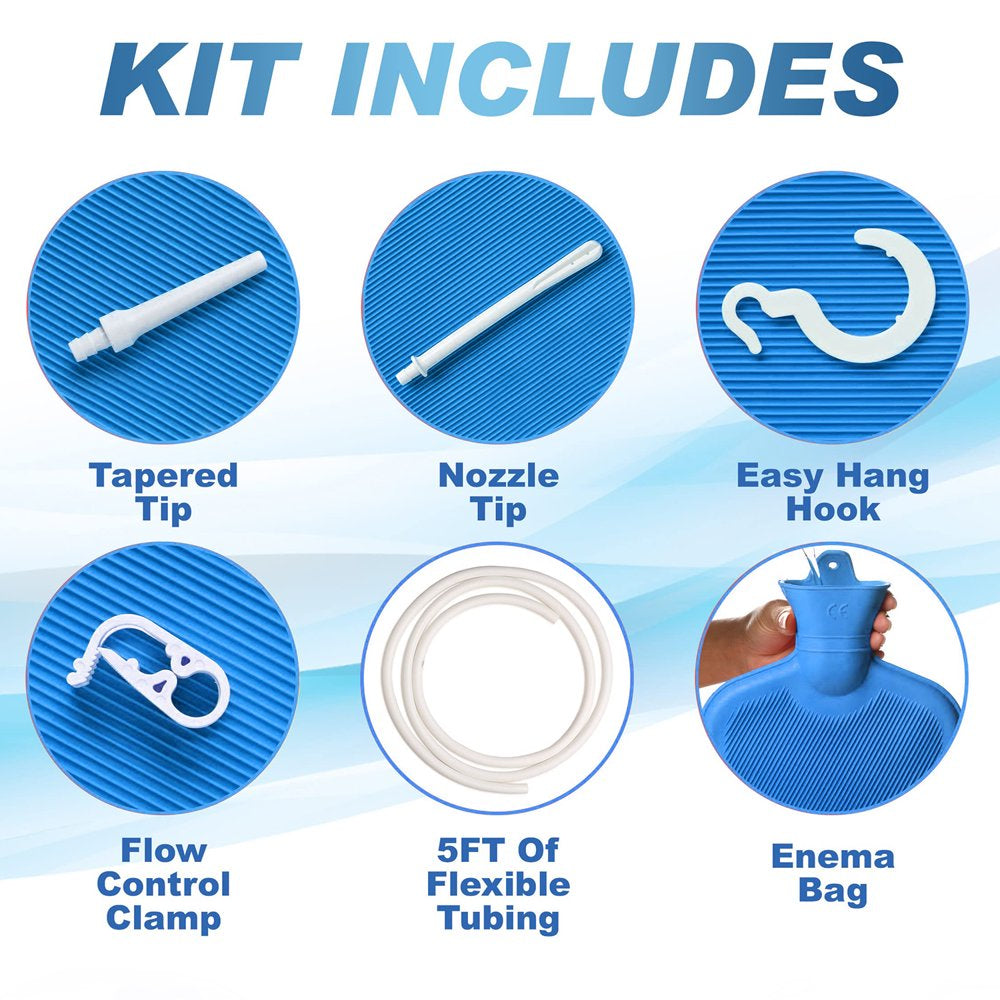 Enema Bag,Zpl Reusable 2L Enema Bag Kit Colon Cleaning Irrigation Detox Rubber Bag Enema Kit,Blue