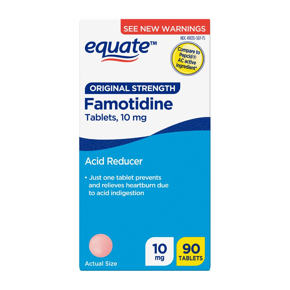 Equate Original Strength Famotidine Tablets, 10 Mg, Acid Reducer for Heartburn Relief, 90 Count