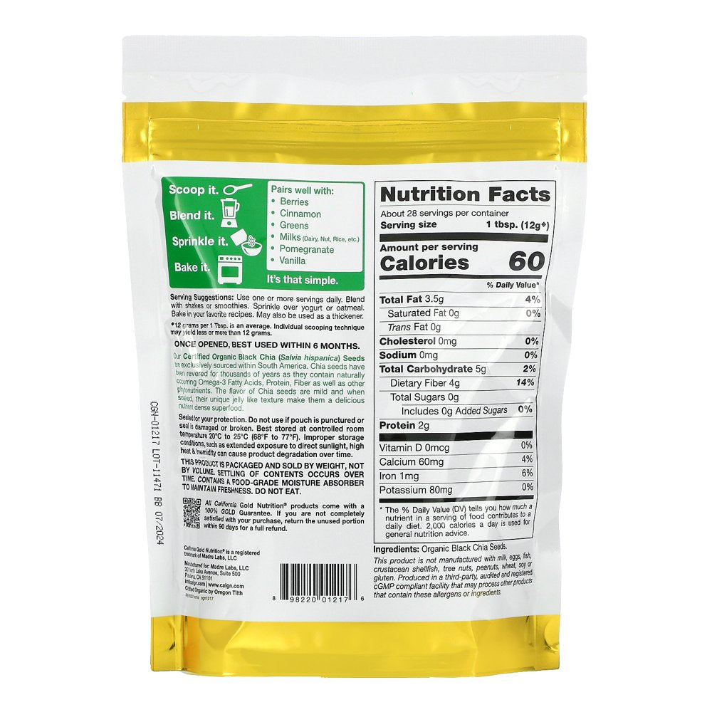 California Gold Nutrition, SUPERFOODS, Organic Chia Seeds, 12 Oz Pack of 3