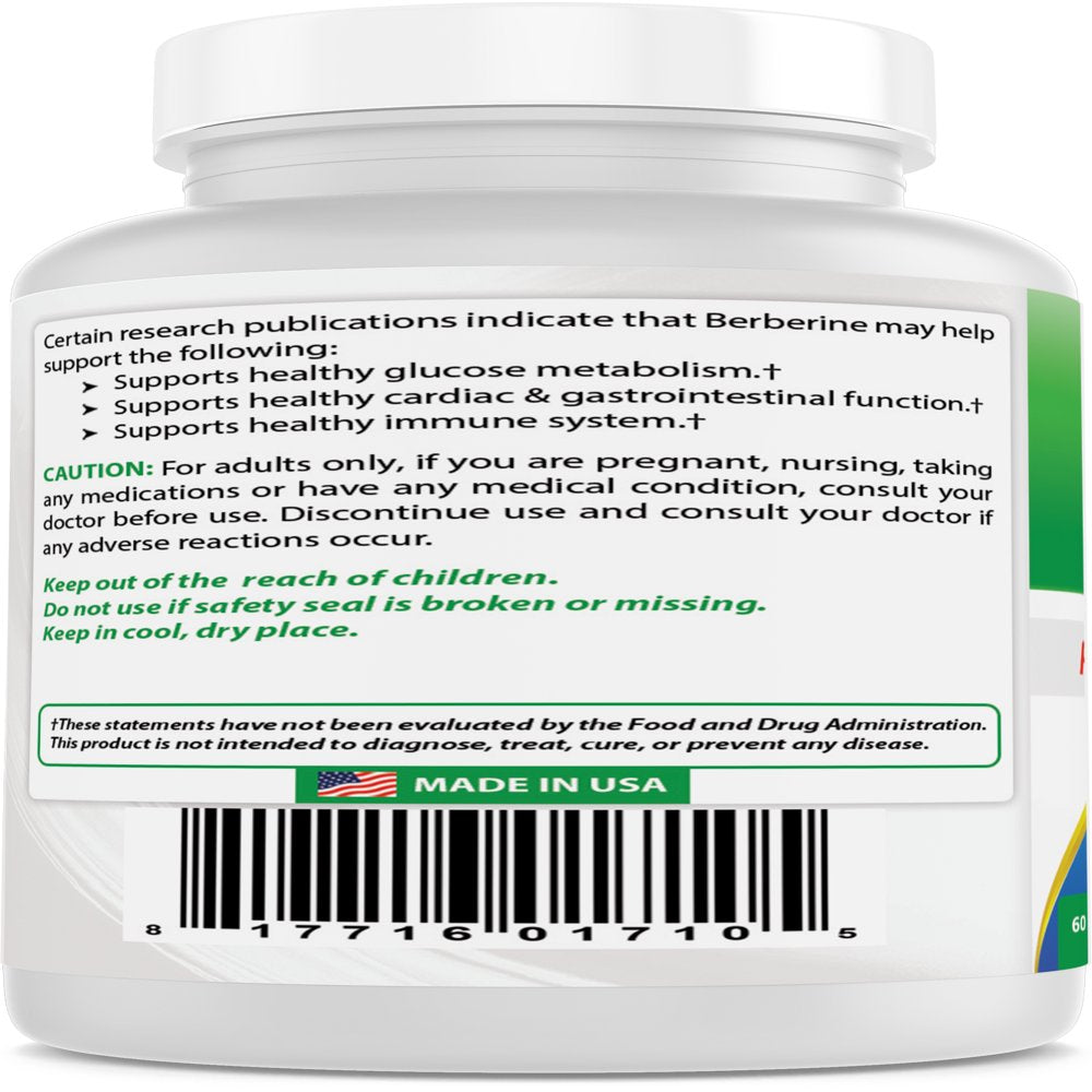 Best Naturals Berberine plus 1000 Mg per Serving 60 Capsules | Berberine HCL Extract Helps Support Healthy Blood Sugar Levels, Digestion & Immunity (Total 60 Capsules)
