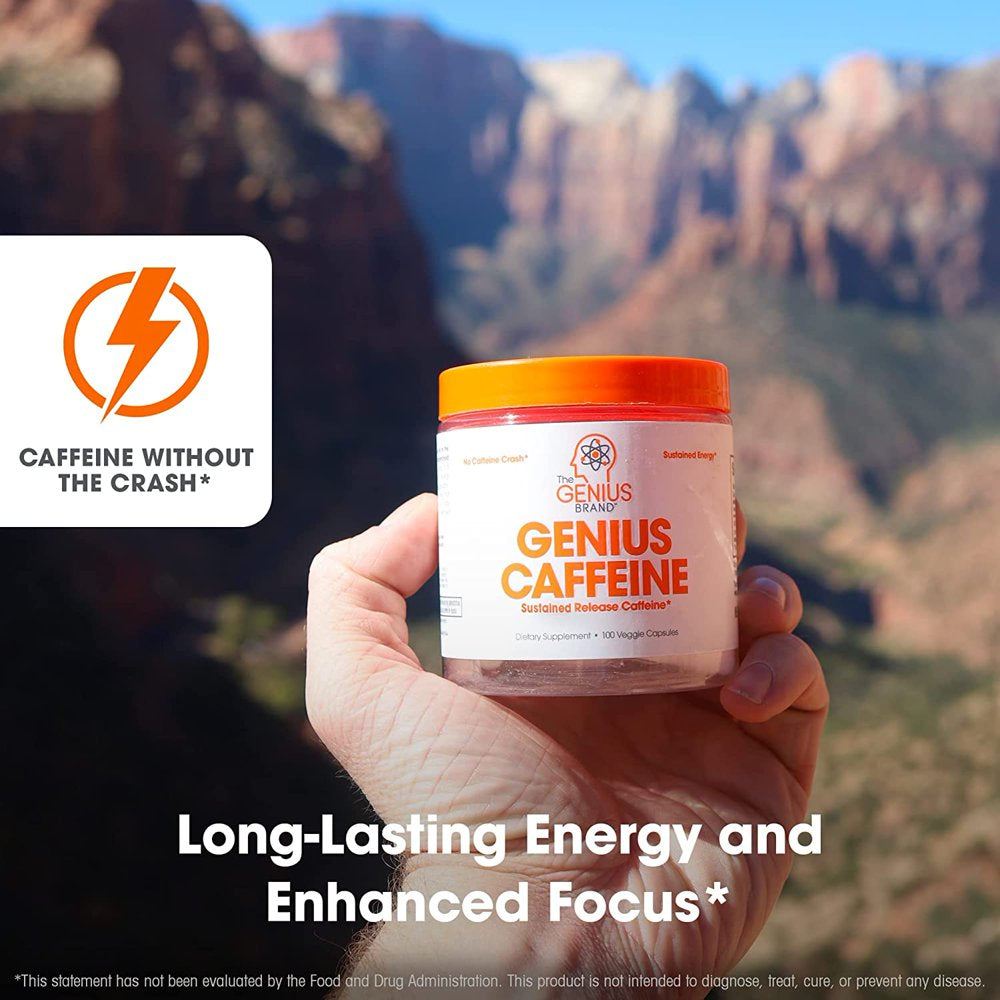 Caffeine Pills Sustained Energy and Focus Supplements with Zero Crash, Natural Weight Loss Support, Genius Caffeine by the Genius Brand