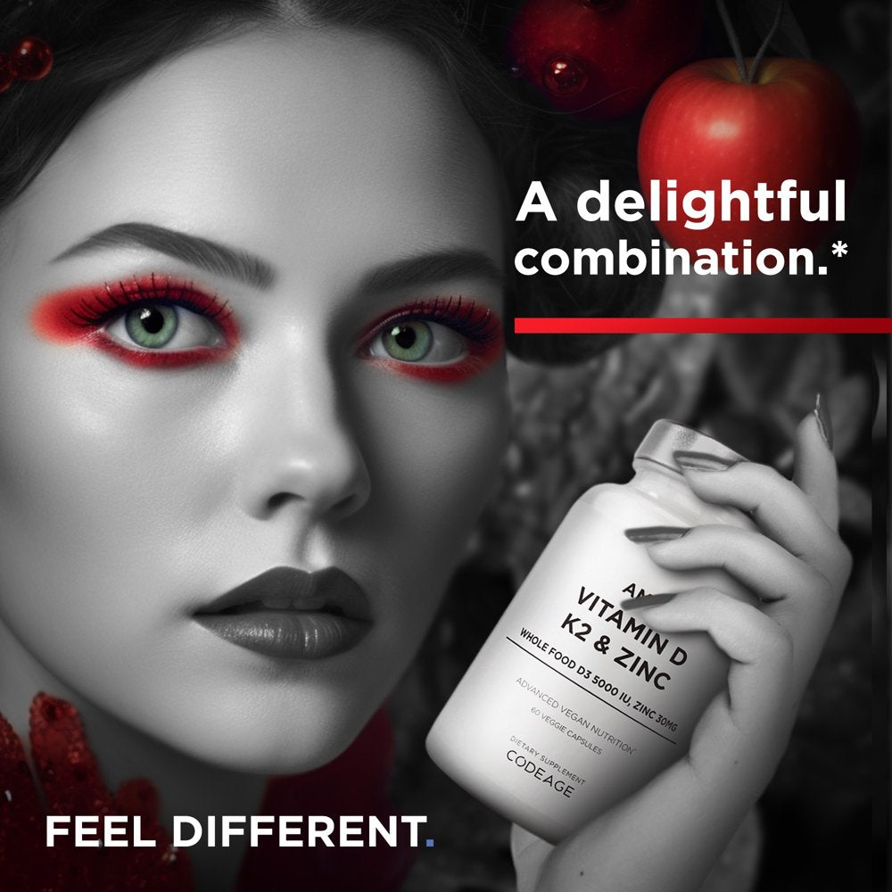 Amen Vitamin D, K2 & Zinc, Cholecalciferol D3 5000 IU, Organic Whole Food Blend, Non-Gmo, 60 Ct