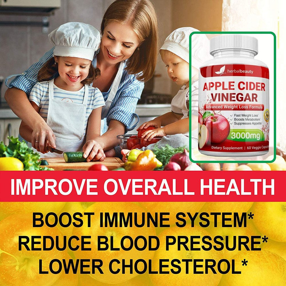 Apple Cider Vinegar 3000Mg Extra Strength (180 Capsules) for Weight Loss & Cleanse (Pack of 3) by Natures Living