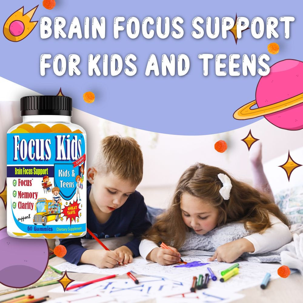 Focus Kids Kids Brain Booster Supplements Brain Focus Gummies Omega 3 for Kids Attention & Focus, Brain Booster, Memory & Concentration- 60Ct