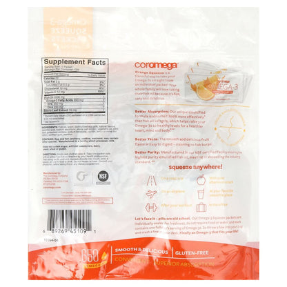 Coromega Omega-3 Squeeze Packets, Orange, 120 Ct