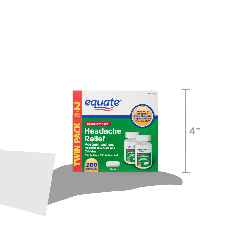 Equate Extra Strength Headache Relief Caplets, 250 Mg, 100 Count, Twin Pack