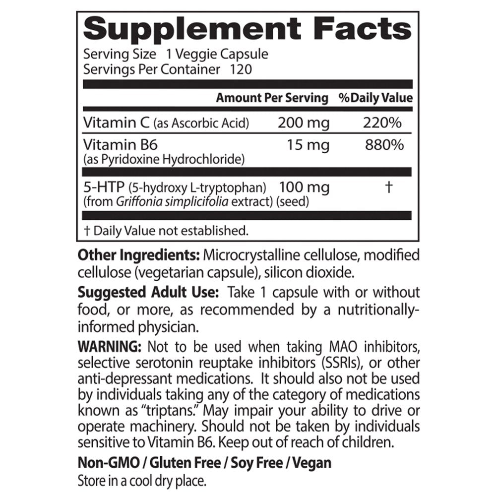 Doctor'S Best 5-HTP Enhanced with Vitamins B6 and C, Non-Gmo, Vegan, Gluten Free, Soy Free, 120 Veggie Caps