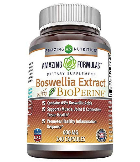Amazing Formulas Boswellia Extract - 600Mg (Standardized to Contain 65% Boswellic Acids),120 Capsules - Contains 65% Boswellic Acids, Supports Muscle, Joint & Connective Tissue Health