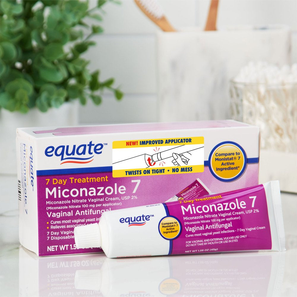 Equate Miconazole 7-Day Vaginal Cream with Disposable Applicators, 1.59 Oz, Yeast Infection Treatment