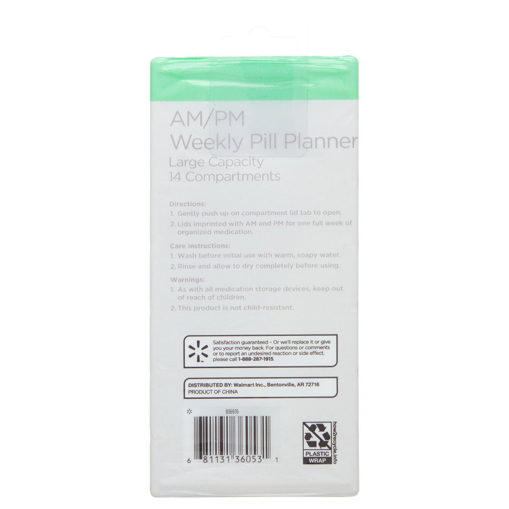 Equate AM/PM Weekly Pill Planner, 7.5"