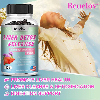 Bcuelov Liver Cleanse Detox & Repair - 28+ Herbs - Premium Liver Health Formula - Liver Support Detox Cleansing Supplement