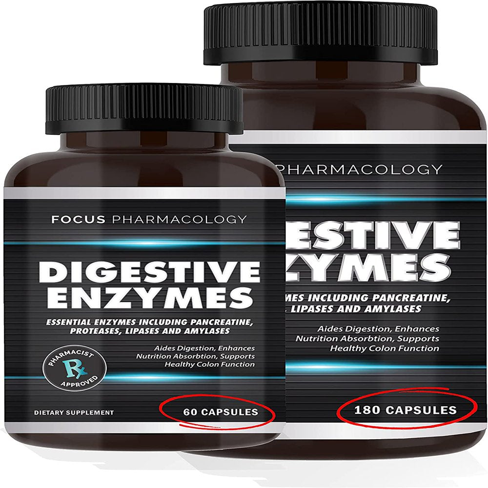 Focus Pharmacology Digestive Enzymes and Priobiotics Blend - 60 Ct Protease, Lipase, Lactase, Galactosidase, Acidophilus, Casei, Plantarum