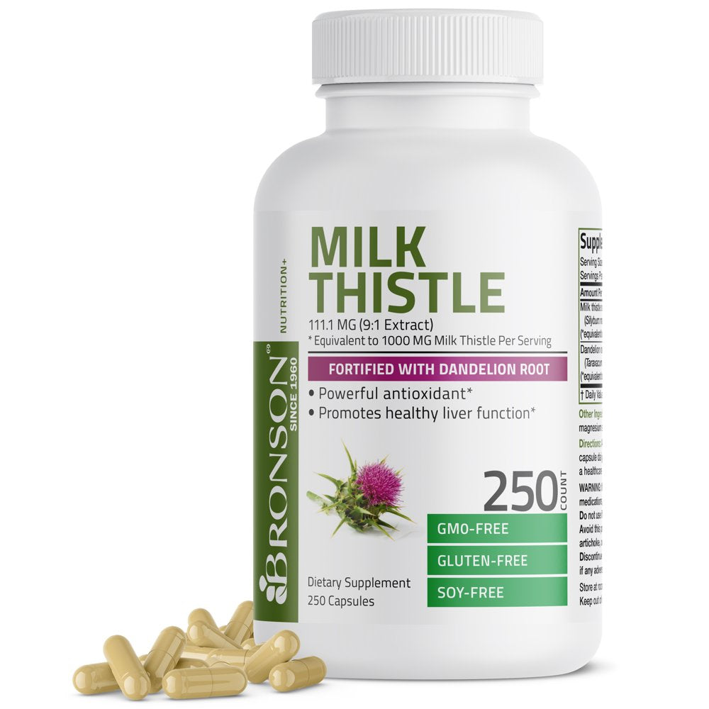 Bronson Milk Thistle 1000Mg (Silymarin Marianum) with Dandelion Root High Potency Liver Health Support, 250 Capsules