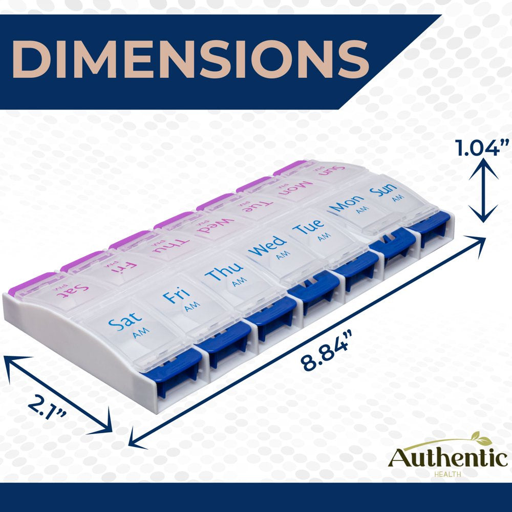 Authentic Health Pill Box, 7 Day, A.M-P.M, Easy Open, Case Organizer
