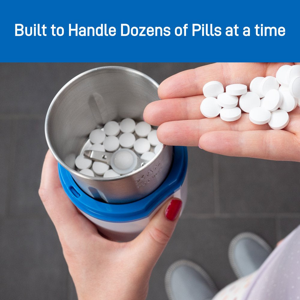 Electric Pill Crusher - Fine Powder Electronic Pill Grinder for Small and Large Medication and Vitamin Tablets - Comes with Stainless Steel Blades to Crush Multiple Pills by Pill Mill