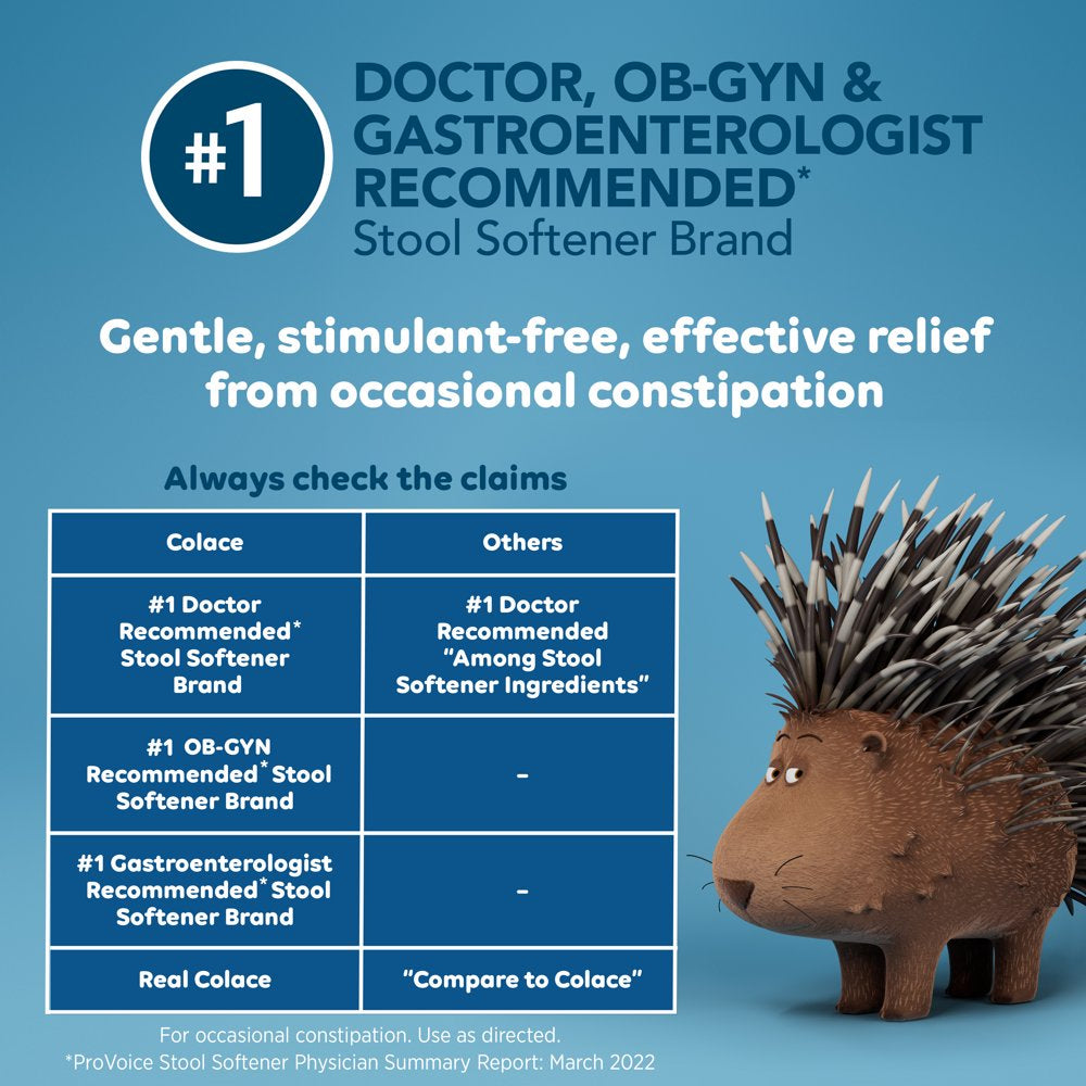 Colace® Regular Strength Stool Softener for Constipation Relief, 100Mg Capsules, 30 Ct