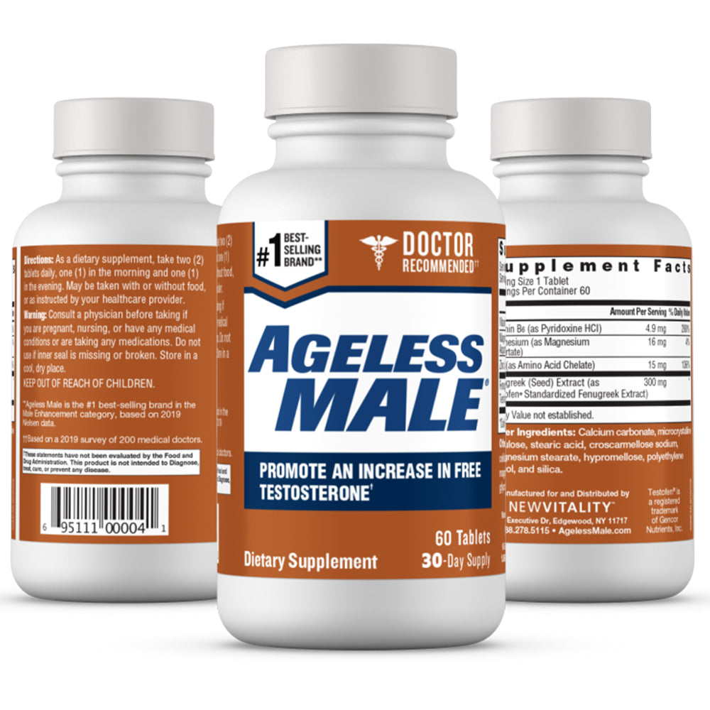 Ageless Male Free Testosterone Booster Tablets for Men, 60 Count