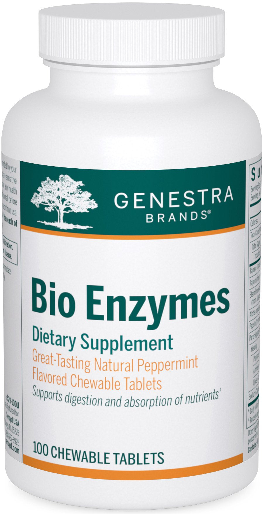 Genestra Brands Bio Enzymes | Complete Digestive Enzymes Formula in Chewable Tablets | 100 Chewable Tablets | Natural Peppermint Flavor