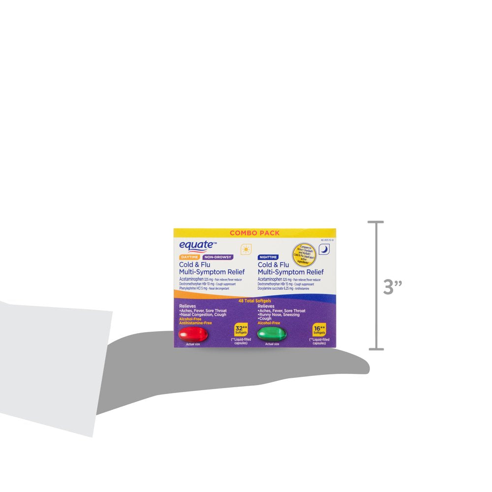 Equate Daytime & Nighttime Cold & Flu Multi-Symptom Relief, 48 Softgels