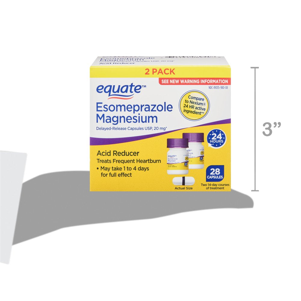 Equate Acid Reducer Esomeprazole Capsules, 20 Mg, 28 Count, 2 Pack