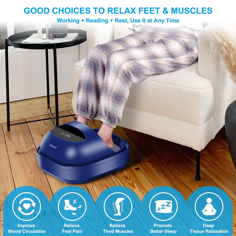 Electric Shiatsu Heated Foot Massager for Circulation and Pain Relief, Deep Tissue Kneading Feet Circulation Machine W/ Compression for Plantar Fasciitis and Neuropathy, Home or Office Use, Blue