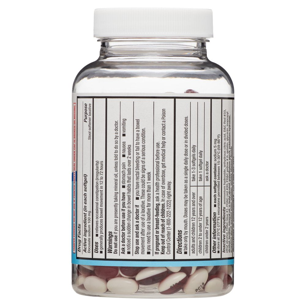 Equate Stool Softener Laxative Softgels for Constipation, 100 Mg, 400 Count