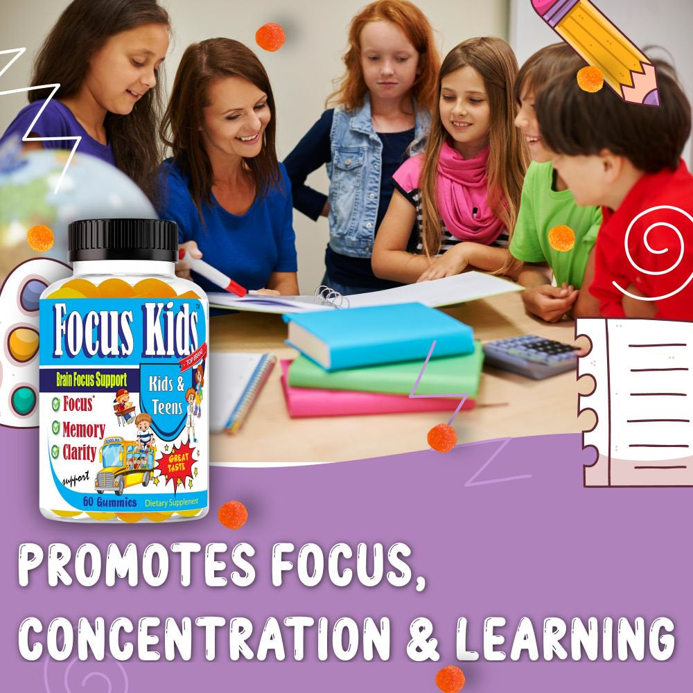 Focus Kids Kids Brain Booster Supplements Brain Focus Gummies Omega 3 for Kids Attention & Focus, Brain Booster, Memory & Concentration- 60Ct