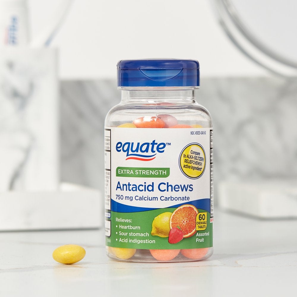 Equate Extra Strength Heartburn + Antacid Relief Chews, Assorted Fruit, 60 Count