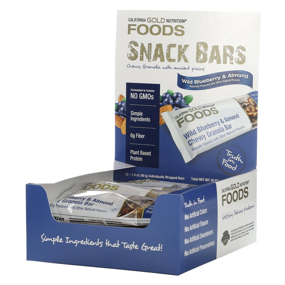 California Gold Nutrition Wild Blueberry & Almond Chewy Granola Bars, 12 Bars, 1.4 Oz (40 G) Each