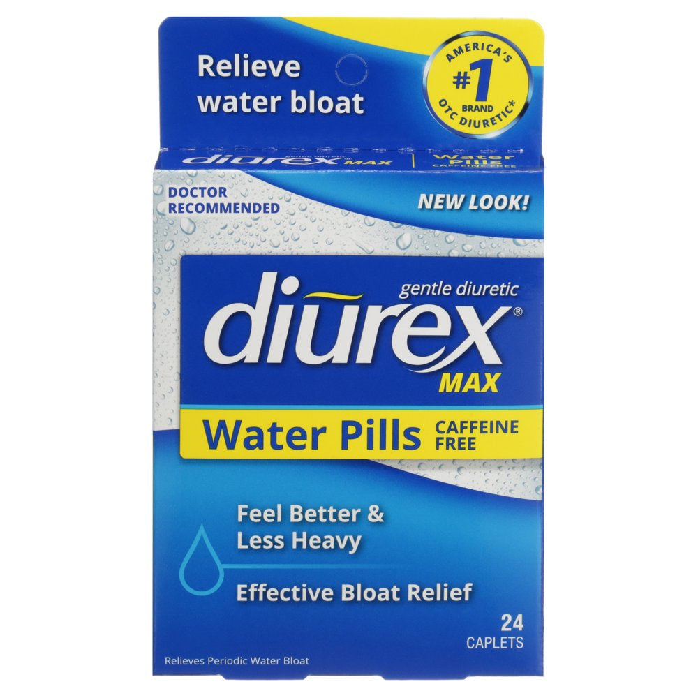 Diurex Max Water Pills - Maximum Strength Caffeine Free Diuretic - Relieve Water Bloat, 24 Count