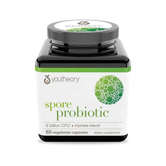 Youtheory Spore Probiotic for Digestive Health, Gluten Free, Dairy Free, Soy Free Probiotics for Women and Men, No Refrigeration Required, 60 Capsules