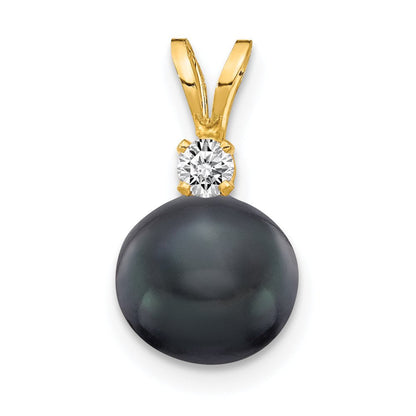 14K 7Mm Black FW Cultured Pearl AAA Diamond Pendant