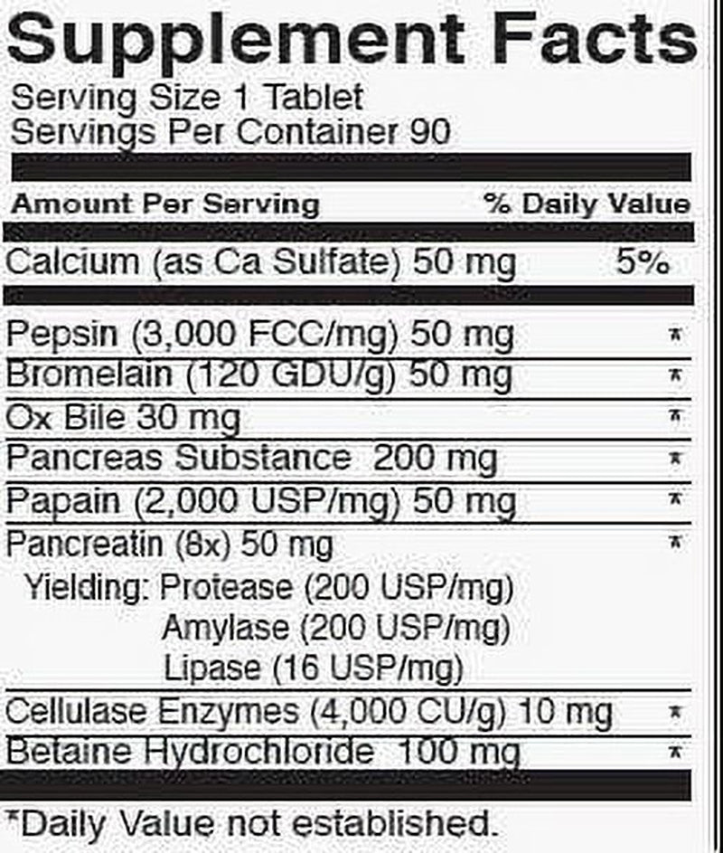 DIGESTIVE ENZYMES SUPPLEMENT - Includes Purified Ox Bile Salts - Tablets for No Gallbladder Sufferers - Enzyme for Digestion & Gas Relief - Helps Bloating, Acid Reflux, Constipation & Repair Leaky Gut