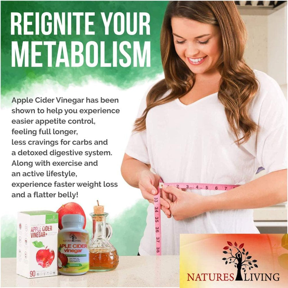 Apple Cider Vinegar 3000Mg Extra Strength (180 Capsules) for Weight Loss & Cleanse (Pack of 3) by Natures Living