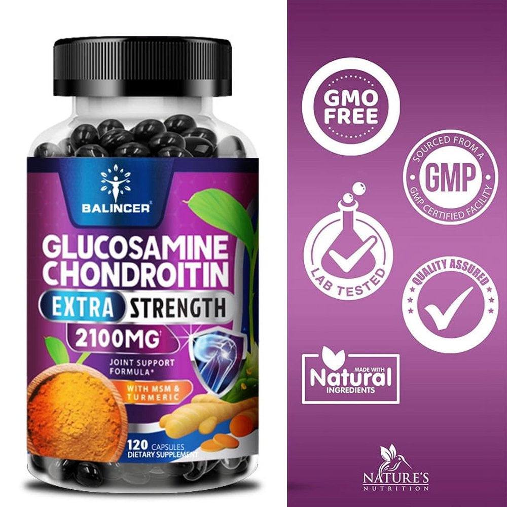 BALINCER Glucosamine Chondroitin MSM, Triple Strength 2100Mg Joint Supplement with Turmeric Non-Gmo