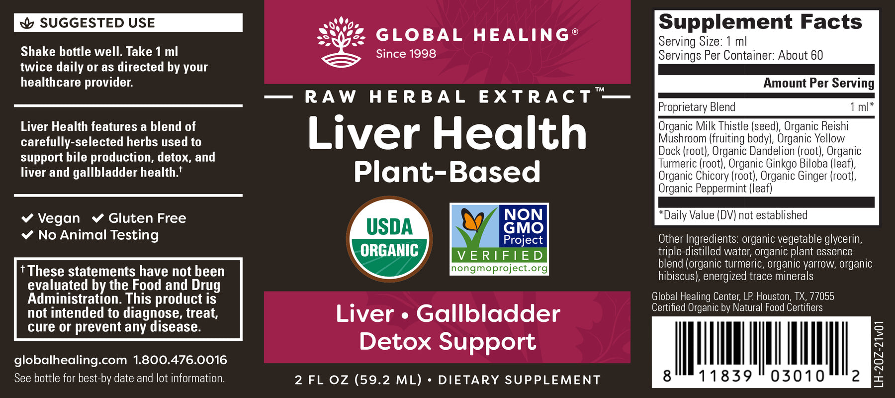 Global Healing Liver Health Liquid Supplement, Detox & Repair, 2 Fl Oz