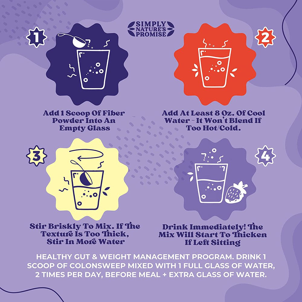 Colonsweep Psyllium Husk Powder - Vegan Gut Cleanse for Relief - 30 Gluten-Free Fibre Servings Supplement for Constipation and Bloating Relief