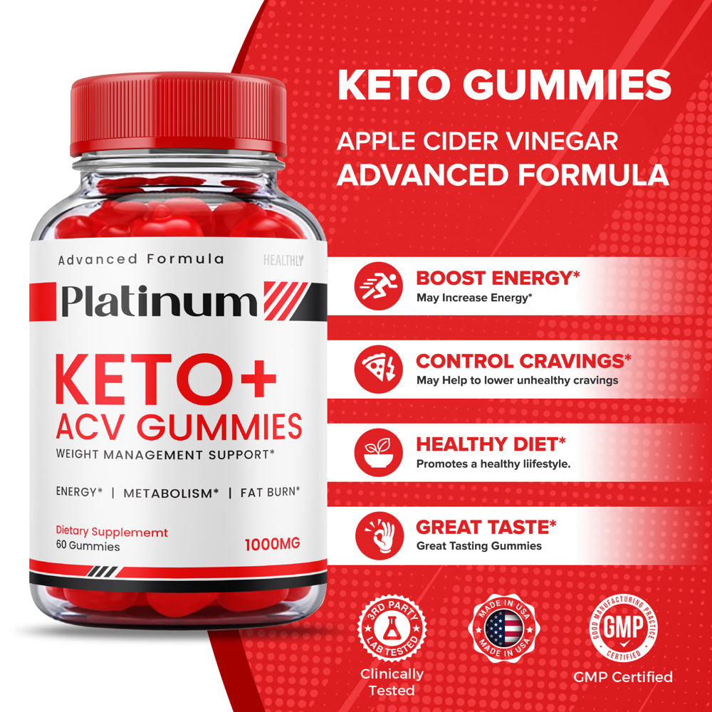 (3 Pack) Platinum Keto+ Keto ACV Gummies Advanced Formula Weight Management Support Fat Burn Metabolism (180 Gummies) - Nutricity.com.au