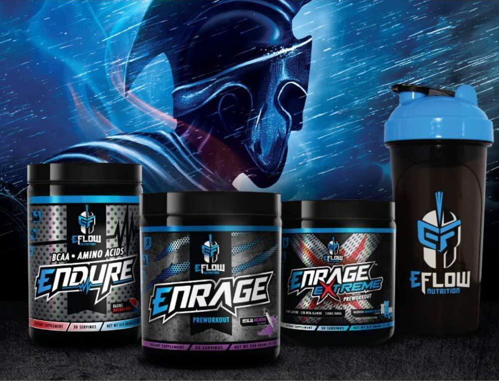 eFlow Nutrition ENRAGE Pre Workout Supplement with Creatine Beta Alanine Citrulline Agmatine Preworkout Powder to Boost Energy Pumps and Strength - 4 Flavors (Rocket Pop)
