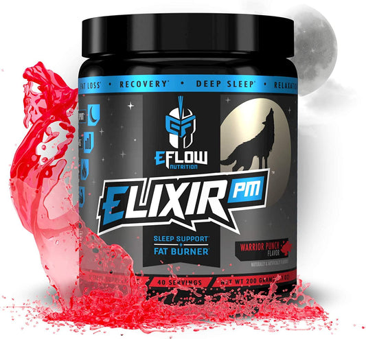 eFlow Nutrition Elixir PM - Night Time Fat Burner and Natural Sleep Support - Appetite Suppressant and Weight Loss Support - Warrior Punch (40 Servings)