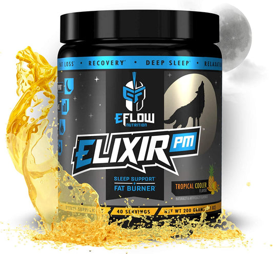 eFlow Nutrition Elixir PM - Night Time Fat Burner and Natural Sleep Support - Appetite Suppressant and Weight Loss Support - Tropical Cooler (40 Servings)