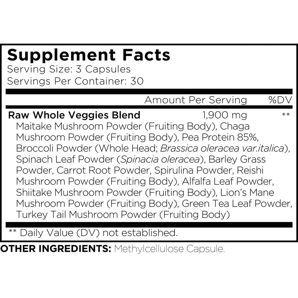 Amen Veggies, Whole-Food Raw Greens Daily Multivitamin Capsules, Mushroom Complex, Vegan, 90 Ct
