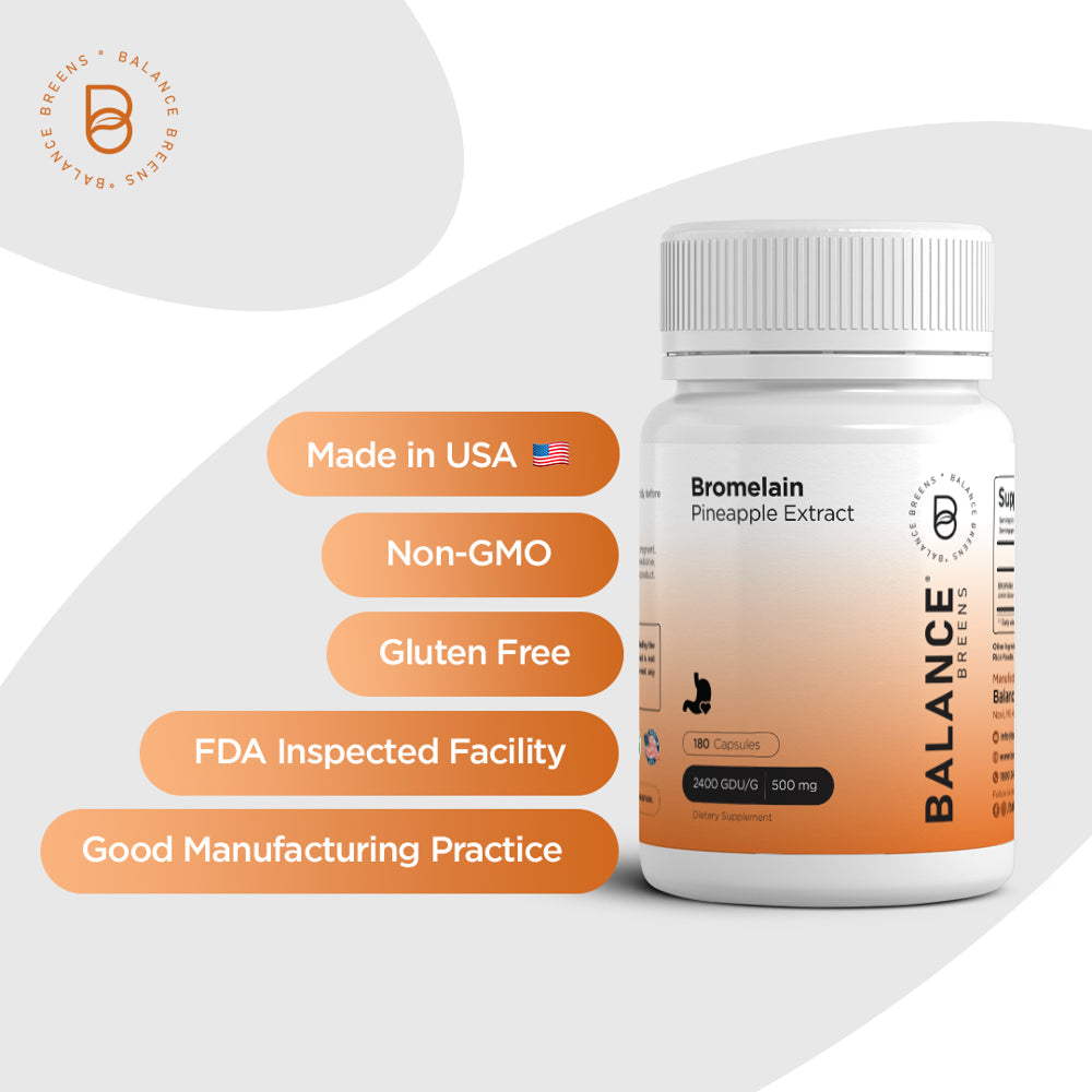 Bromelain 500Mg, 180 Capsules - Pineapple Extract Digestive Enzyme - Supports Digestion and Joint Support Supplement - by Balance Breens