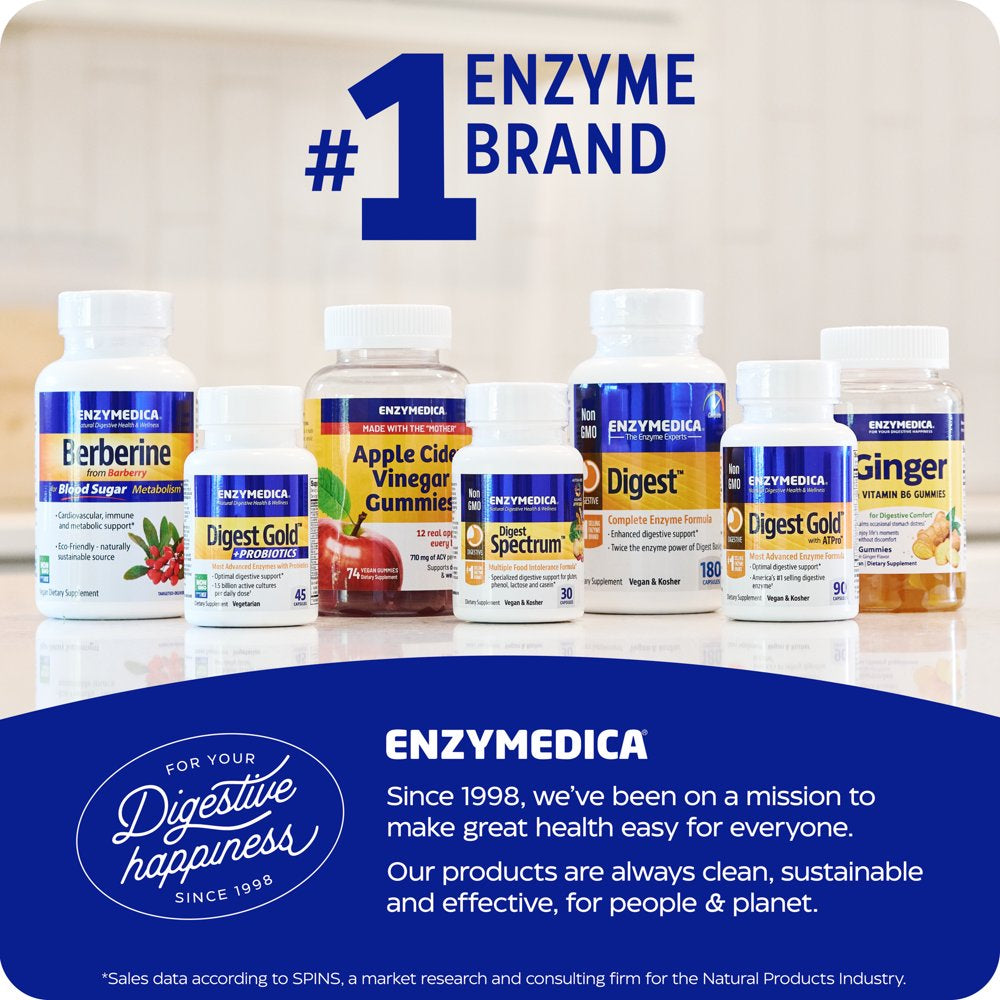 Enzymedica Digest Gold + Probiotics, 2-In-1 Formula for Gut Health, Digestive Enzymes & 1.5 Billion Active Probiotic Cultures, 180 Count