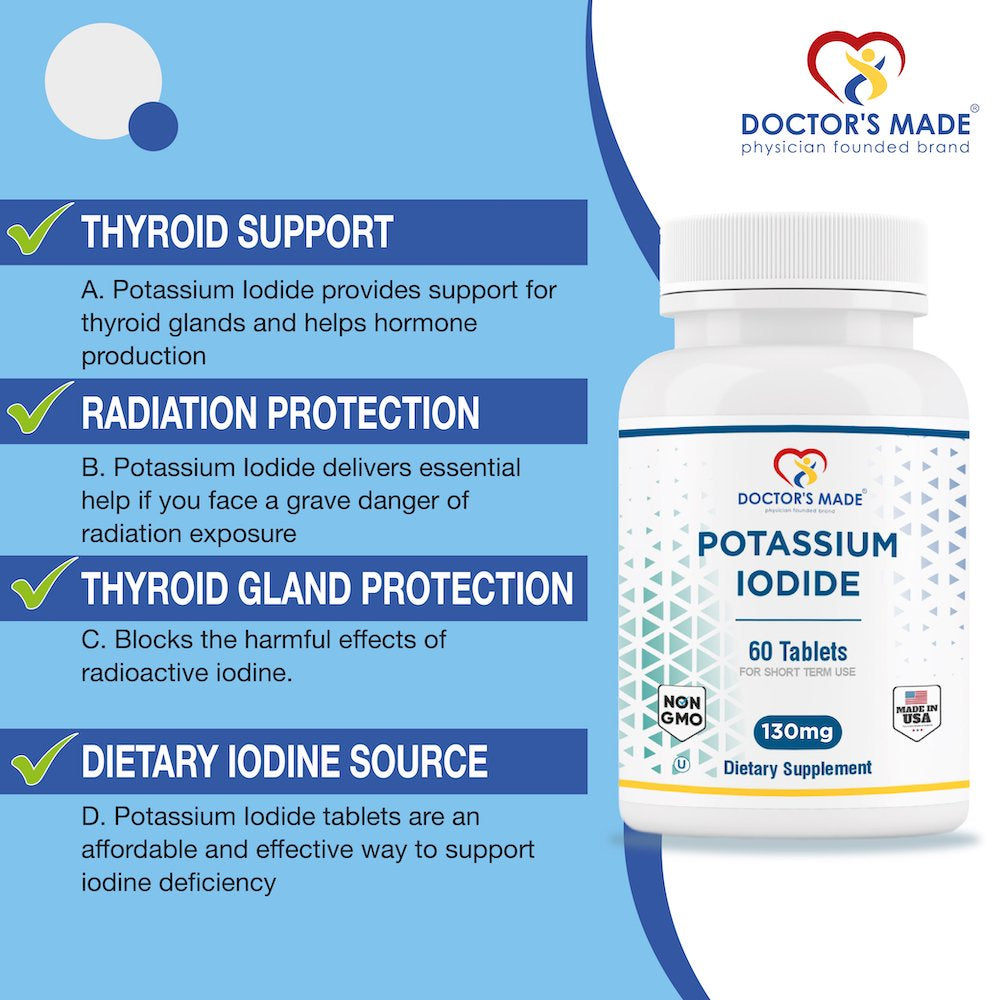 Doctor'S Made Potassium Iodide 130 Mg. 60 Tablets. Thyroid Support.